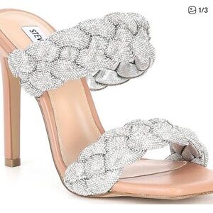 Steve Madden 6 Kenley Rhinestone Silver Braided High Heels Stiletto Sandals